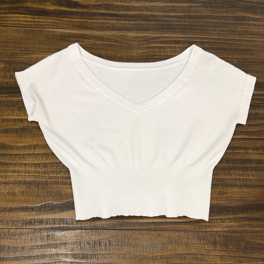 Express Knit White V-Neck Top